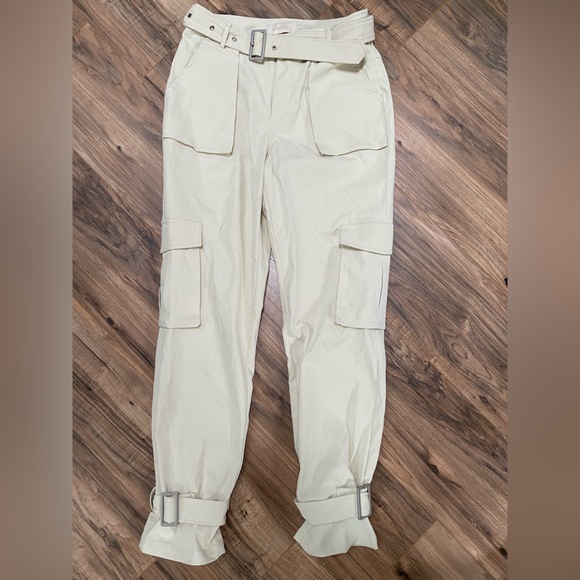 Cream Cargo Pants With Straps - Picture 3 of 8